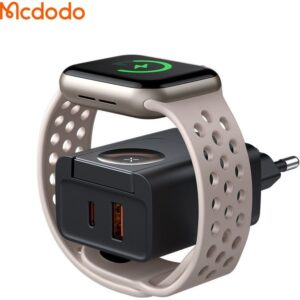 آداپتور 2 پورت و شارژر وایرلس مک دودو Mcdodo CH-370 توان 30 وات با قابلیت شارژ اپل واچ با گرانتی